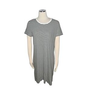 Lou & Grey Striped Linen Blend T-Shirt Dress Black White Short Sleeve Large